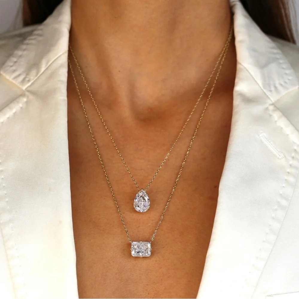 👑✨Melinda Maria~Your Royal Highness~ Silver emerald cut Necklace with Pendant👑 - Picture 5 of 11
